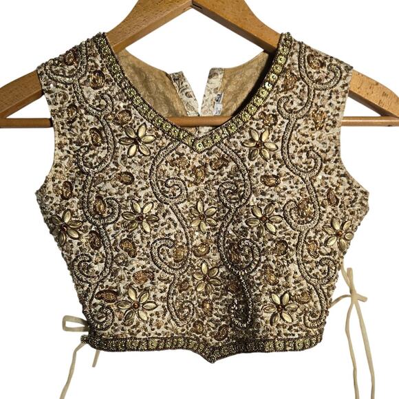 Vtg Handmade Beaded Embellished Bodice XS Corset Sides Ren Faire Costume Cottage - Picture 1 of 8